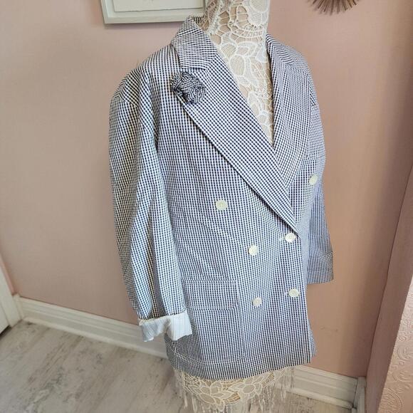 LKNW ALEX MILL Billie gingham Navy white Paper Cotton blazer jacket S - Picture 8 of 9